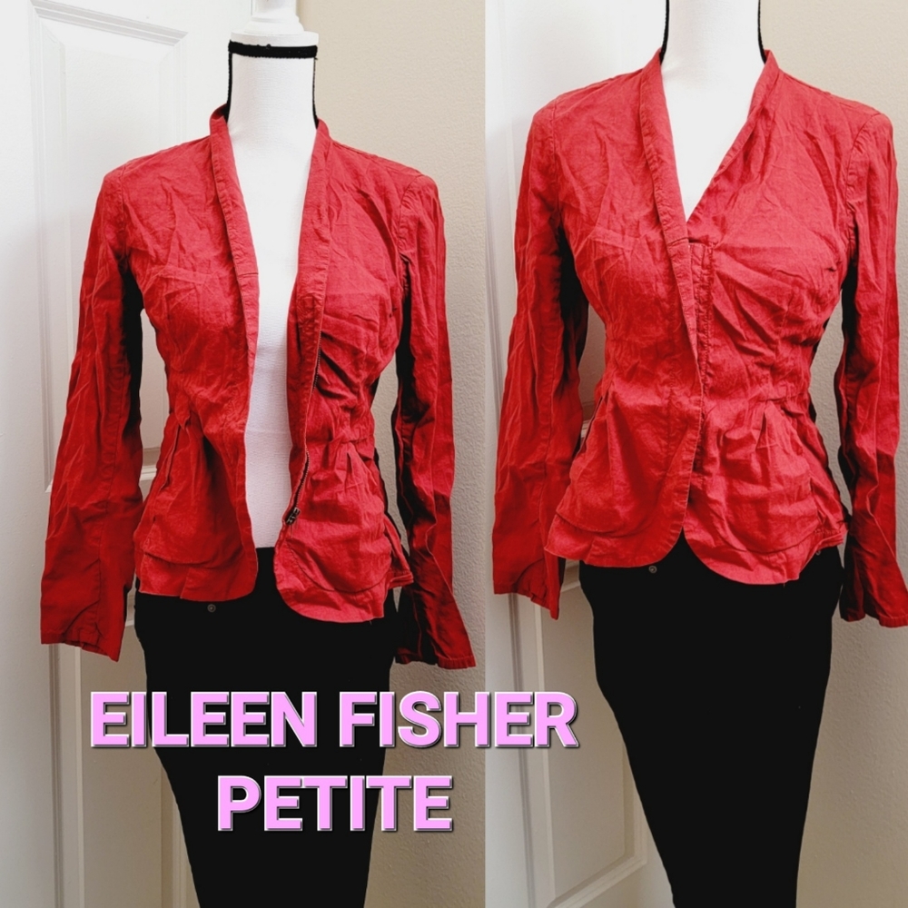 Eileen Fisher Linen zip up long sleeve petite blazer/jacket